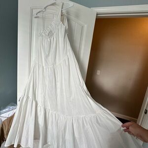 Cream One Shoulder Tiered Sundress Ruffled